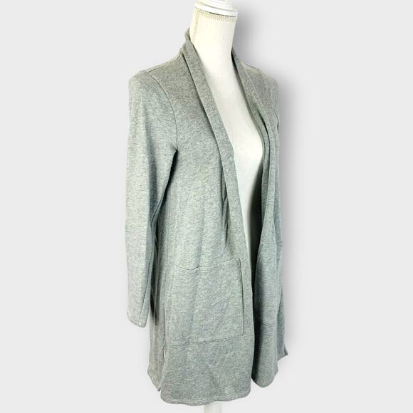 Pure Jill Cardigan Long Lagenlook Gray Pocket Open Front Size Small Petite PS - Picture 2 of 8